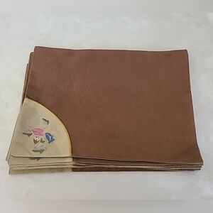 12 Asian Oriental Style Silk placemats Gold with Embroidered Flowers, 11”x15”